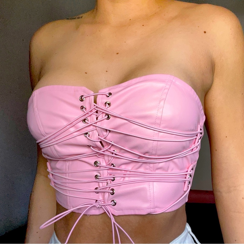 Pink latex crop top